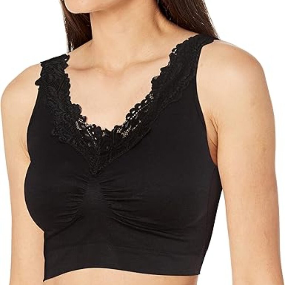 Rhonda Shear Black  Lace-Trim Bralette